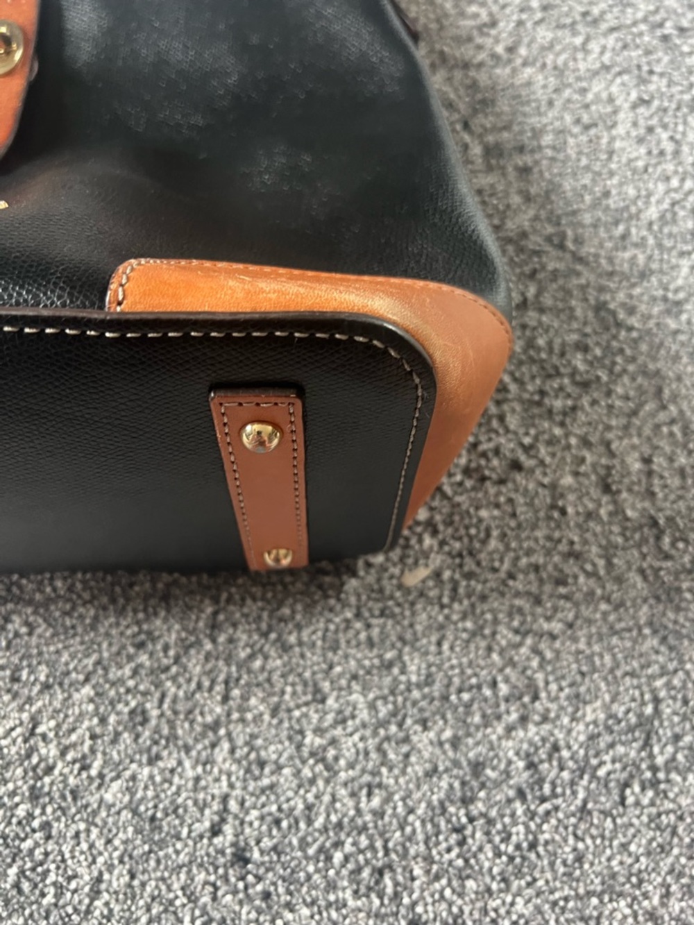 Dooney & Bourke Black Leather Shoulder Bag with Tan Accents - Picture 4 of 8